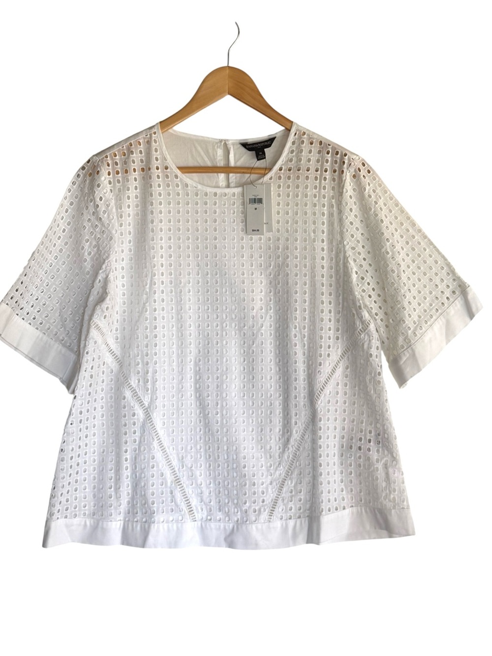 Banana Republic Factory white eyelet cotton top short sleeves MEDIUM NWT